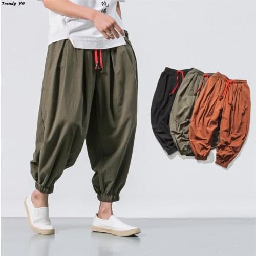 Summer Style Harem Pants Men Vintage Styled Linen Material Cool Breathable Trousers Casual Loose HIp Pop Haram Sweatpants