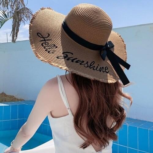 New style straw hat ladies butterfly big brim hat dome sunscreen beach letters big eaves seaside sun hat tide