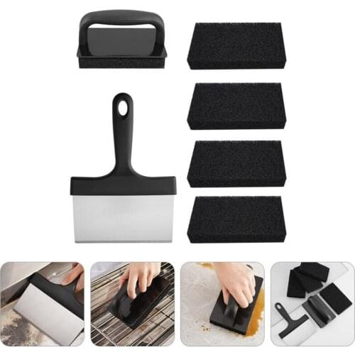 Stainless Steel Food Scraper Barbecue Grill Griddle Cleaning Kit Combined Abrasive Anti Grease Scouring Pad barbecue tool