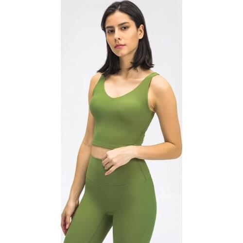 SF V-neck Sport Bra with Built in Padding Rib Yoga Tank Top Workout Crop Tops for Women