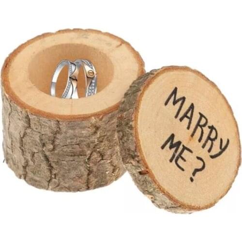 Marry me Personalized Rustic Tree Stump Ring Bearer Pillow Box ring holder wedding decoration