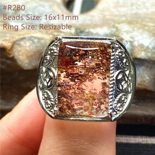 Top Natural Phantom Quartz Ring 16x11mm Jewelry For Man Crystal Love Luck Gift Beads Gemstone Adjustable Ring