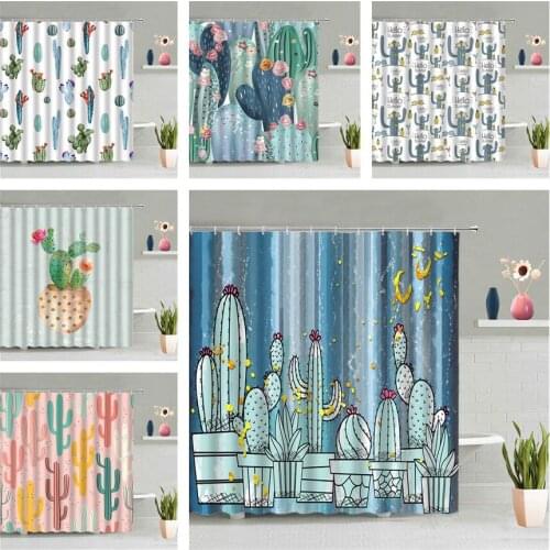 Tropical Cactus Shower Curtain Cartoon Pineapple Alpaca Flower Green Plant Bonsai Children Bathroom Accessories Set Home Decor