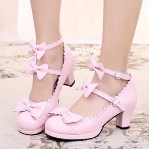 Lolita Japanese court girl sweet bow princess jk high-heeled shoes Bowknot Princess Kawaii Girl Women Shoes Vintage Sweet cos