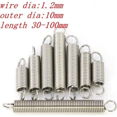 2pcs 1.2x10x30 to 100mm stainless steel Tension spring with a hook extension spring
