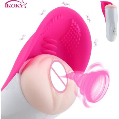 IKOKY Sucking Vibrator Male Masturbation Cup Artificial Vagina Tongue Licking Glans Stimulate Massager Penis Training Sex Toy