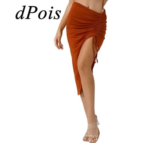 Drawstring Ruched Women Pencil Midi Skirt Slit High Waist Skirts Women Elegant Bodycon Skirt Sexy Streetwear 2021 Summer Clothes