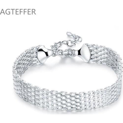 AGTEFFER 925 Sterling Silver Weave Bracelet For Women Wedding Engagement Party Fashion Jewelry