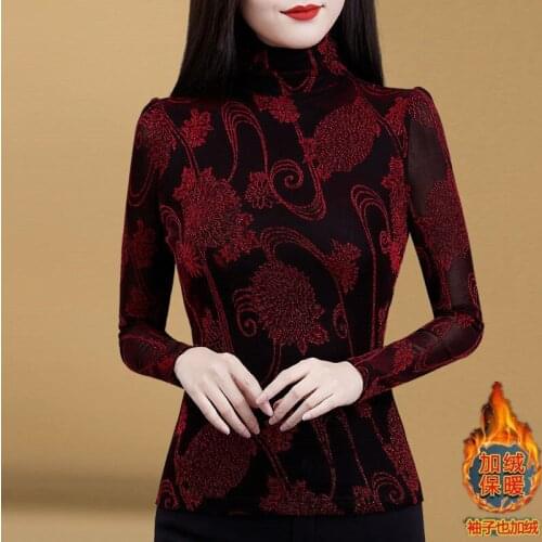 Womens Base Coat for Fall/winter New Style Warm Inner Jacket Long Sleeve High Collar Foreign Style Shirt