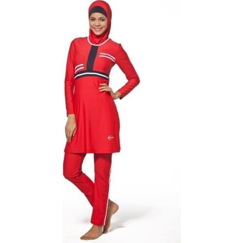 0015 red Tamboy Full Lycra Hijab Swimwear Turkish' Muslim Swimsuit Burkinis Modest Clothing Islamic Long Sleeves Hijab Full