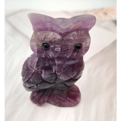 1pcs Natural Mineral Crystal Cute Owl Hand Carved Animal Statue Fluorite Stone Crafts Sculpture Chakra Energy Gift For Decor