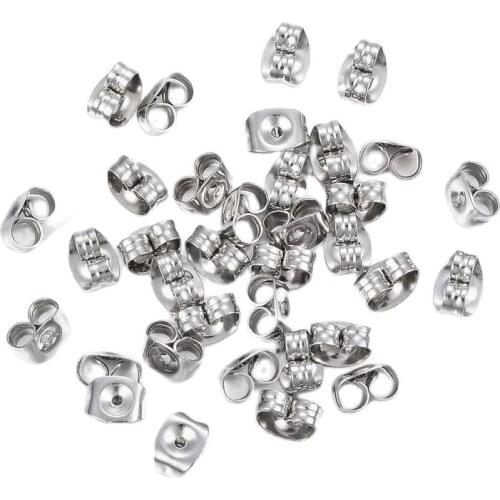 100pcs 304 Stainless Steel Ear Nuts Butterfly Earring Backs Stopper Care Cap for Jewelry Making 6x4.5x3.5mm Pin: 0.9mm