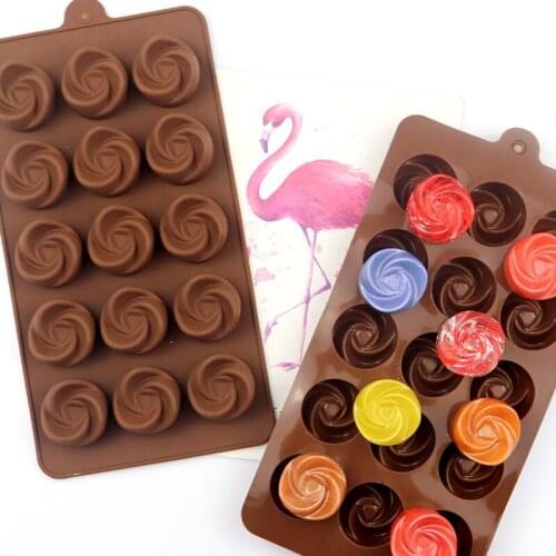 15 Cavity Swirl Silicone Chocolate Mold for Jelly Pudding Ice Cube Tray Soap Cookie Biscuit Candy Dessert Baking Decorating Tool