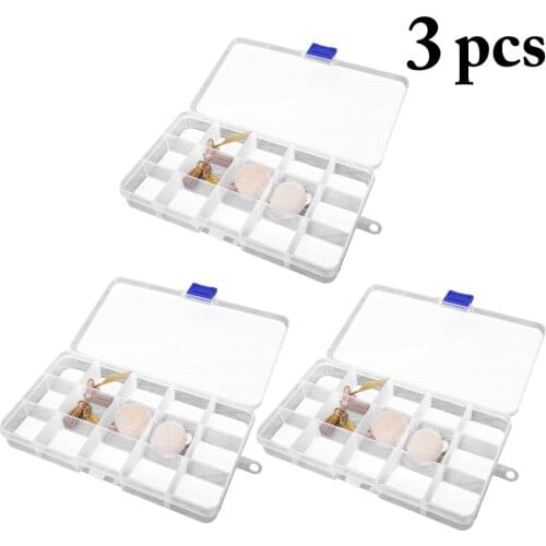 3PCS Plastic Jewellery Grid Box 15-Grid Nail Tip Organizer Box with Detachable Divider Women Jewelry Accessories Storage