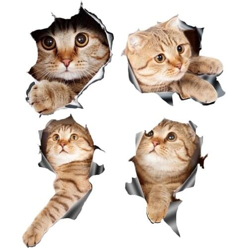 4Pcs) 3D Cat Car Stickers Decal / Sticker for Window, Truck, Car, Laptop or iPad