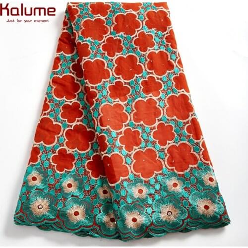 Kalume African Cotton Lace Fabric 5 Yards Swiss Nigerian Voile Fabric With Stones Soft Embroidery For Diy Sewing Dress H2540