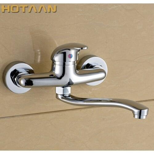 FREE SHIPPING Brass Chrome Taps For Kitchen Sink Kitchen Tap Dual Hole Wall Kitchen Mixer Kitchen Faucet torneira cozinha YT6033
