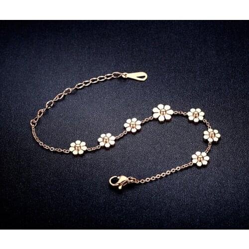7 daisies charm Bracelet , Rose gold color Titanium Steel material flower shape Bangle/Bracelets