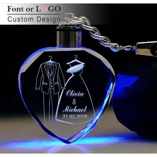 Colorful Crystal Key Chain Photo LED Light Keychain Fashion Luminated Keyring Heart Shaped Glass Picture Baby Souvenir Gifts