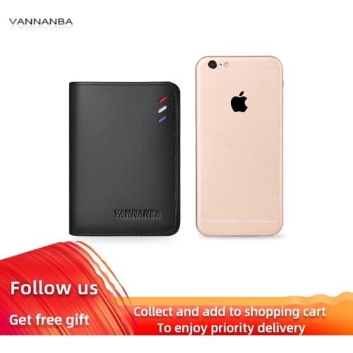 VANNANBA Card Holder Men Fashion Ultra-Thin Black Genuine Cow Leather Short Wallet Carteira Masculina