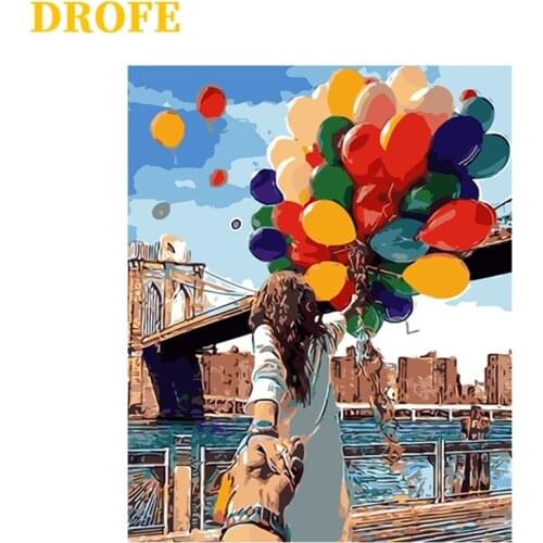 DROFE DIY 40x50cm Frameless Painting By Numbers Kits Romantic balloon Landscape Modern Mural Home Decoration unique gift
