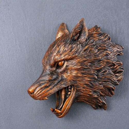 European Creative Wolf Head Wall-Mounted Animal Simulation Mural Decoration Living Room Wall Vintage Pendant Personality Stereo