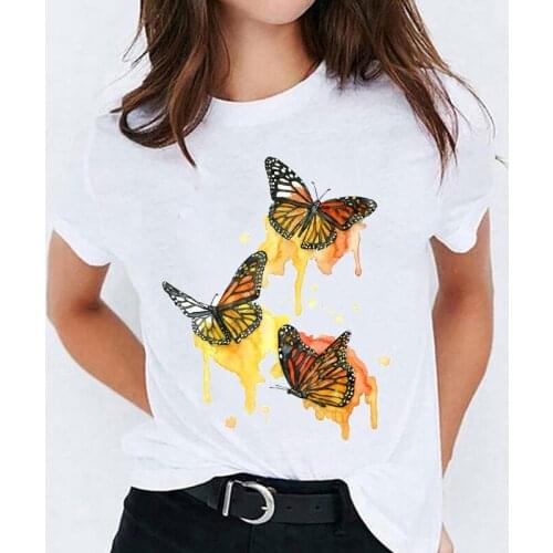 T-shirts Top for Women Watercolor Butterfly Printing 90s Casual Print Lady Womens Graphic T Shirt Ladies Female Tee T-Shirt