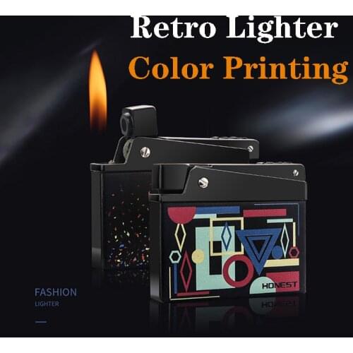 Honest genuine metal lighter creative retro vintage grinding wheel gas inflatable open flame smoking set