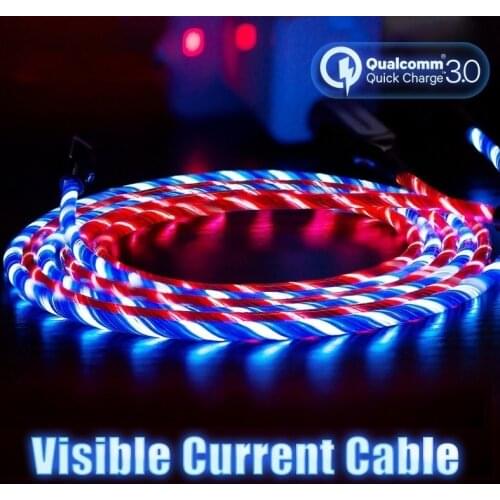 USB 3.0 Type C Cable For Samsung A40 S4 Huawei Y7 2019 P20 Pro P30 lite Honor 8s Micro USB Charger LED Flowing shiny Light Cord