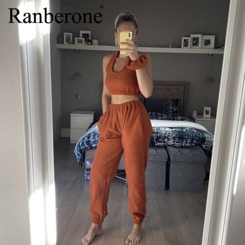 Ranberone 2 Piece Sets Womens Running Gym Clothing Workout Clothes High Waist Sport Outfit Yoga Fitness Suit Tracksuit 2021