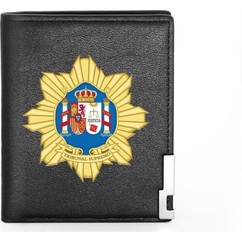 High Quality España Tribunal Supremo Printing Leather Mens Wallet Credit Card Holder Short Male Slim Purse Cartera De Hombre