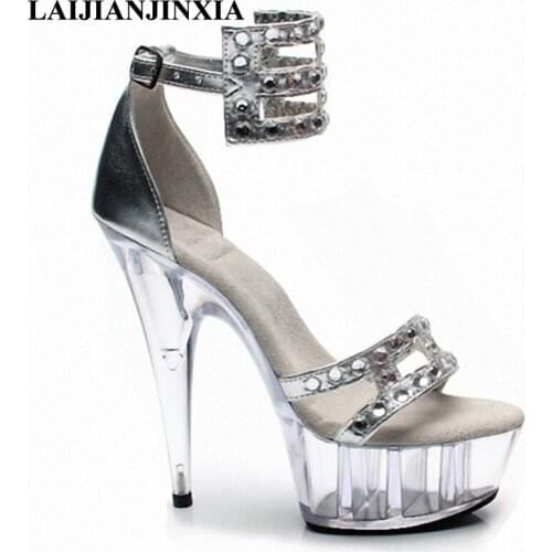 LAIJIANJINXIA Women 15cm High Heels Nightclub Sandals Strap Clear Platform Shoes Dancing Shoes Open Toe Pole Dance Shoes