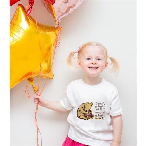 Summer Disney Children Cartoon Winnie The Pooh Happy Friends Gifts Baby Girl Short Sleeve Kids T-Shirt O-neck Tee White Casual