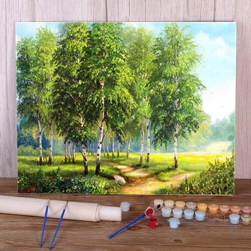 Landscape Tree Coloring By Numbers Painting Kit Oil Paints 40*50 Canvas Painting Handmade For Kids Wholesale Wall Handicraft