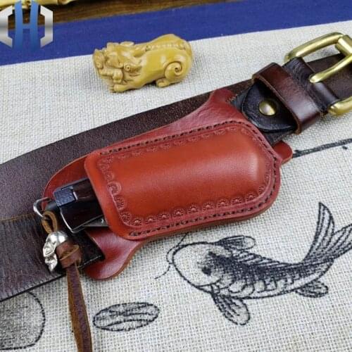 Crossing Fast Folding Knife Set Hunter Straight Knife Leather Scabbard Cutter Protective Cover Knife Bag Handmade Cowhide
