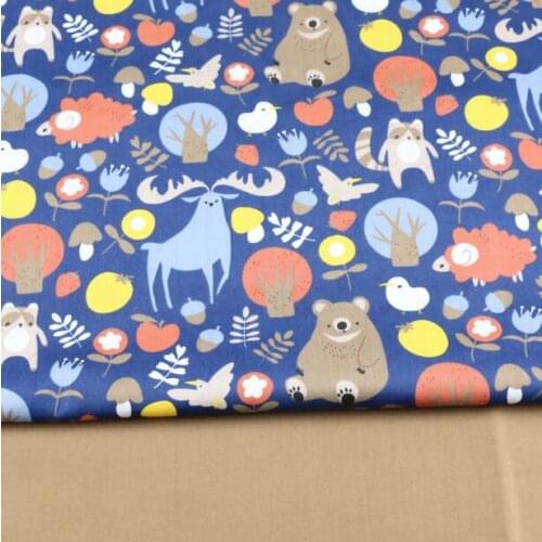 Forest Party Bears Blue Animals Twill Cotton Fabric By Half Meter for Patchwork Quilting Baby Bedding Sewing Clothes Materials