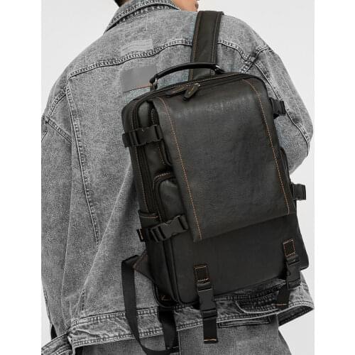 2021 New Fashion Casual Leather PU Backpack for Men Travel Large Capacity Daypack Teenage Student Schoolbag Laptop Bag Trendy
