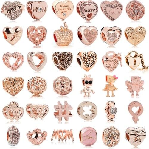 2021 New Rose Robot Love Heart Mom Bear Key Lock Bead Fit Pandora Charms Bracelet DIY Women Original Beads Jewelry