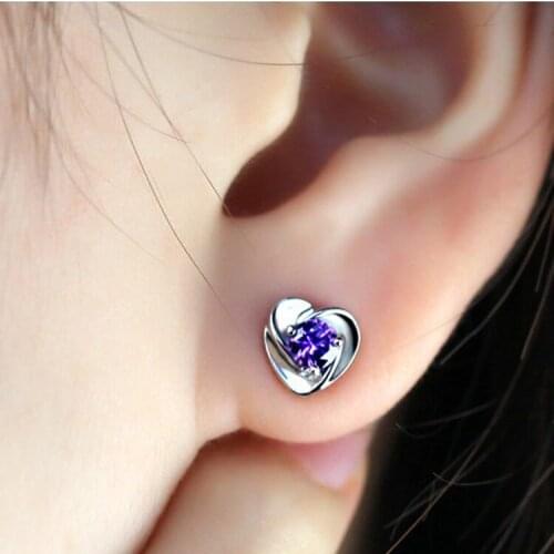 Charming Jewelry Accessories Heart Shaped Crystal Rhinestones Inlaid Woman Earring Color Purple EAR-0337