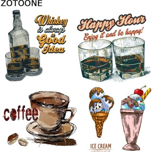 ZOTOONE Iron on Transfer Ice Cream Stripe Letter Coffee Patches Applique on Clothes Iron Patch Summer Style Diy Vinyl Sticker I