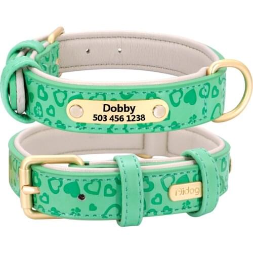 Personalized Dog Collar Soft Leather Custom Puppy Collar Printed Pitbull Collars Pets Products for Small Medium Large Dog