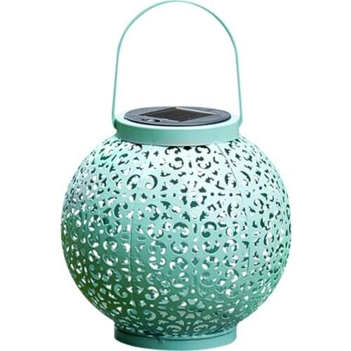 Lantern Shape Hanging Lamp Hollow Designs Courtyards Vintage Metal Solar Powered Outdoor Greensward Lighting