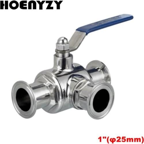 1" 25mm 304 Stainless Steel Sanitary Ball Valve 3 Three Way 1.5" 50.5mm Tri Clamp Ferrule Type For Food Homebrew Diary