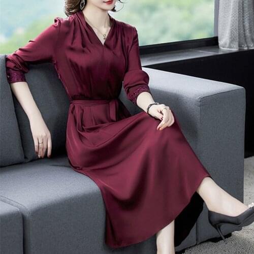 Silk Dress Woman Elegant Midi Dresses for Women Plus Size Dress 4xl Long Sleeve Spring Autumn 2021 Vestido De Mujer Pph3241