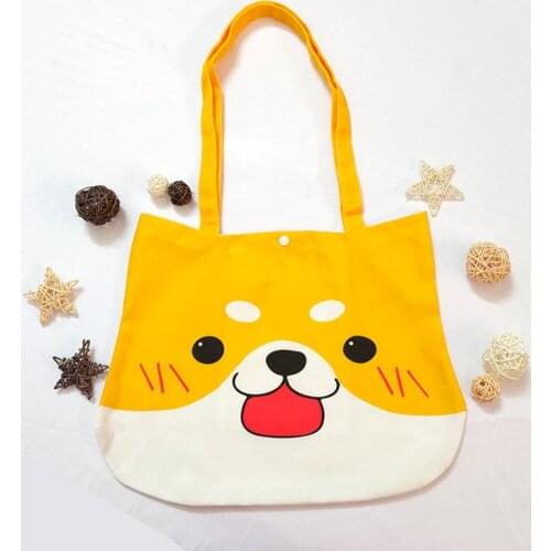 Japanese Style Cute Shiba Inu Canvas Handbag Women Animal Dog Printing Akita Cartoon Students Shoulder Bag Tote