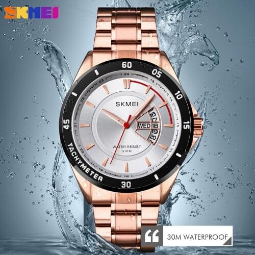 SKMEI Top Brand Luxury Quartz Men Watch Business Stainless Steel Date Week Display Clock Waterproof Bracelet Male Montre Homme