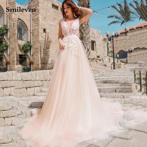 Smileven Wedding Dresses A-line 2021 Puffy Tulle Lace Beach Bride Dresses vestido de casamento Boho Wedding Gowns