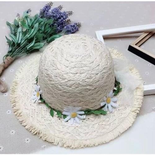 Rural Style Flower Cane Chidren Straw Hat Spring Summer Brand Wide Brim Sun Hat For girl and boy 52-53cm