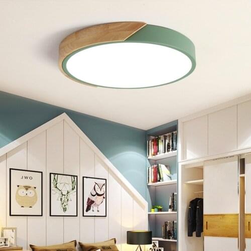 Led Ceiling Light Modern Nordic Round Lamp Wooden Home Living Room Bedroom Study Surface Mounted Lighting Fixture Remote Control