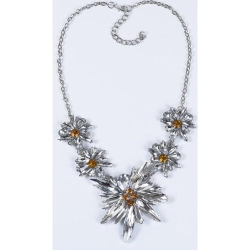 Glass Flower Long Chain Pendants Necklaces Women Layered Custom Statement Necklace Bridal Wedding Party Jewelry